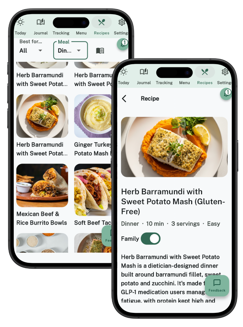 The Food Signals app showing meal, symptom and nutrient tracking
